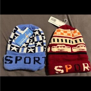 NWT - Topgrade Kids' Blue and Red Patterned Beanies hats that says sports unisex